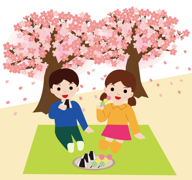 お花見をする男の子と女の子のイラスト イラスト素材パラダイス