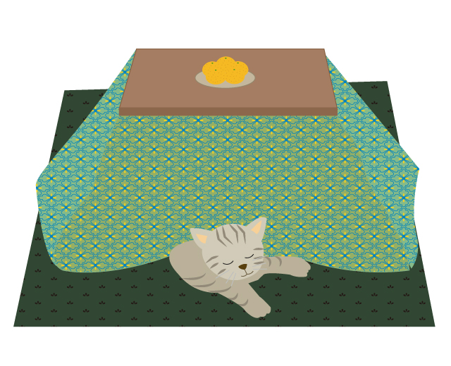 こたつで寝る猫のイラスト イラスト素材パラダイス
